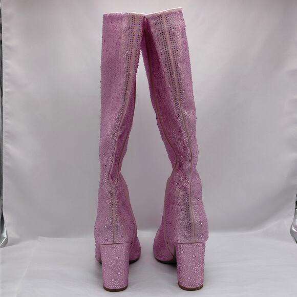 Top Moda Mariha Women's Rhinestone Knee High Boots 7 Pink Chunky Heel Retro Gogo - Picture 7 of 11